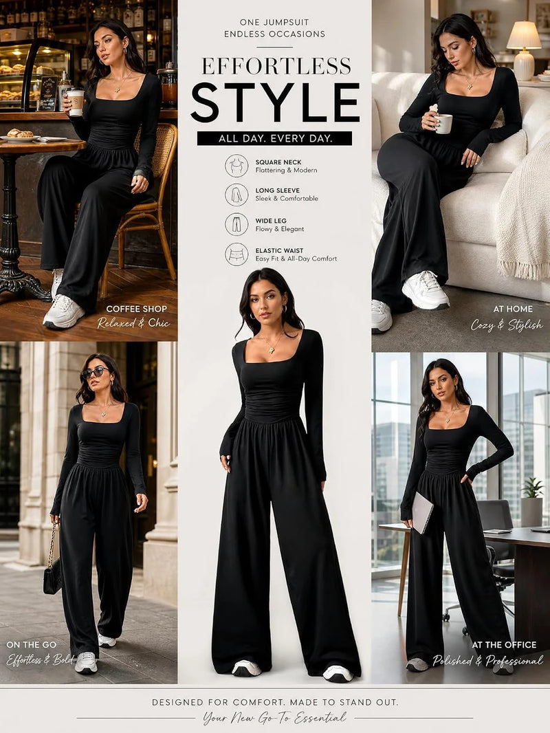 Square Neck Knit Jumpsuit